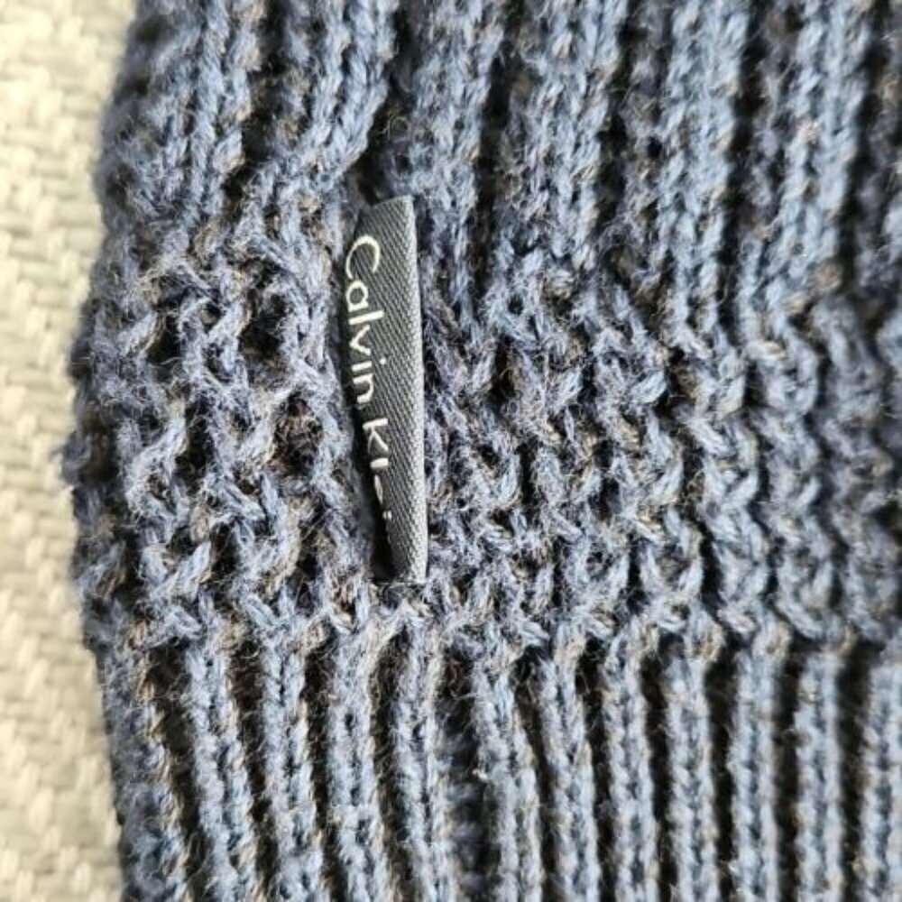 Calvin Klein Sweater Men's XL Cotton Full Zip Jacket Shoulder Patch BLUE - Picture 13 of 16